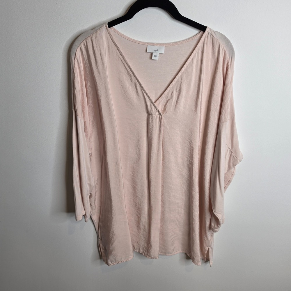 J. Jill V-Neck Mixed Media Dolman Sleeve Tunic Top Women L Blush Pink